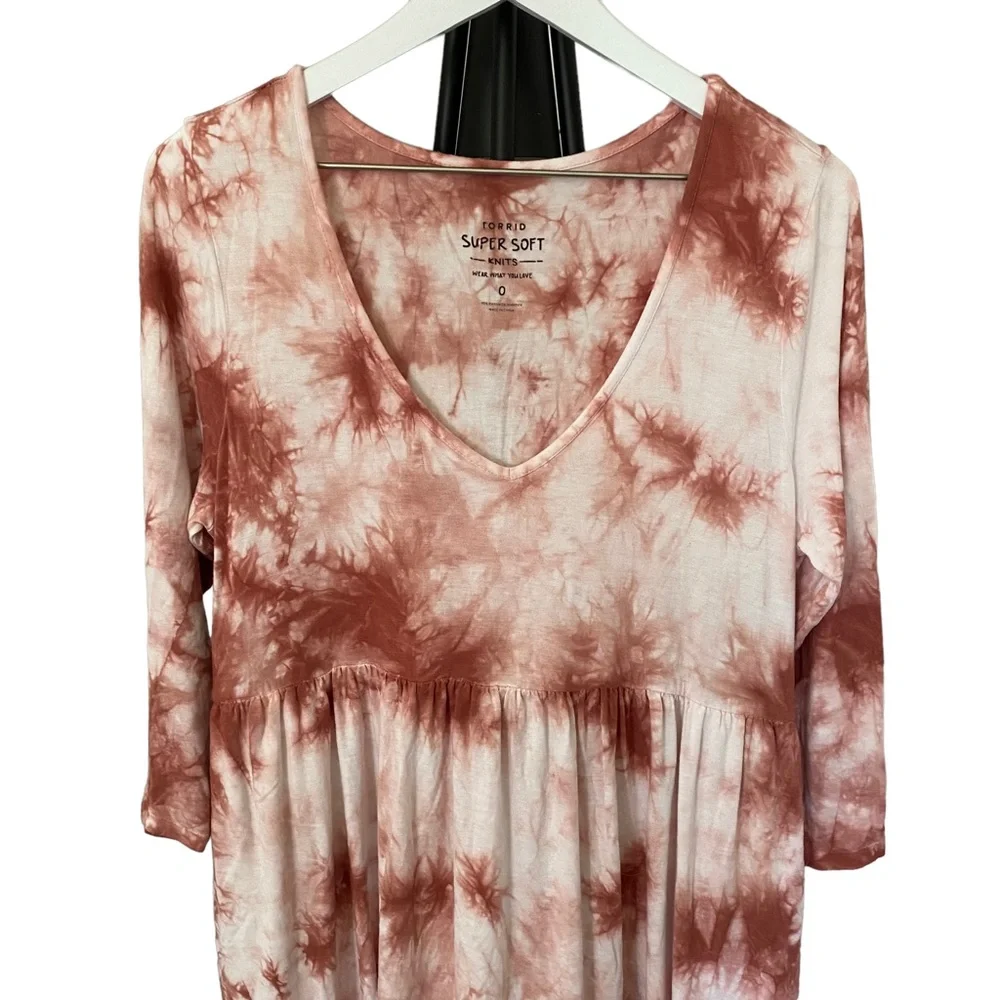 Torrid Super Soft Knits Tie Dye 3/4 Sleeves High & Low Dress Size Large - Picture 8 of 14